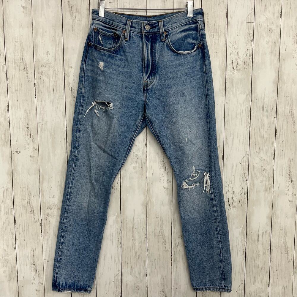Levi's 501 S Button Fly Distressed Medium Wash Skinny Jeans 26